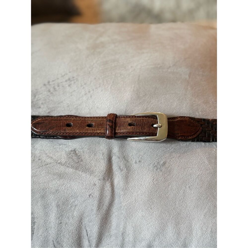 Brighton Men’s Black & Brown Leather Basket Weave Weatheted Leather Belt sz 40